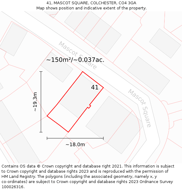 41, MASCOT SQUARE, COLCHESTER, CO4 3GA: Plot and title map