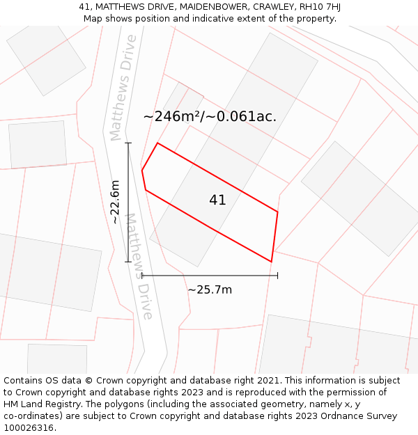 41, MATTHEWS DRIVE, MAIDENBOWER, CRAWLEY, RH10 7HJ: Plot and title map