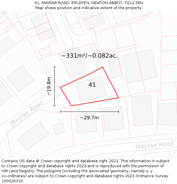 41, MAYFAIR ROAD, IPPLEPEN, NEWTON ABBOT, TQ12 5RN: Plot and title map