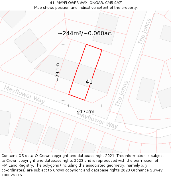 41, MAYFLOWER WAY, ONGAR, CM5 9AZ: Plot and title map