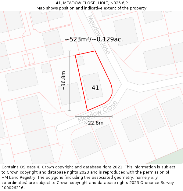 41, MEADOW CLOSE, HOLT, NR25 6JP: Plot and title map