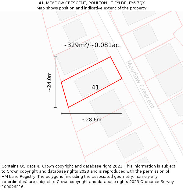 41, MEADOW CRESCENT, POULTON-LE-FYLDE, FY6 7QX: Plot and title map