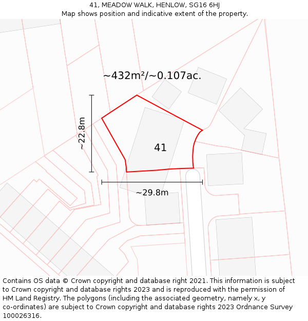 41, MEADOW WALK, HENLOW, SG16 6HJ: Plot and title map