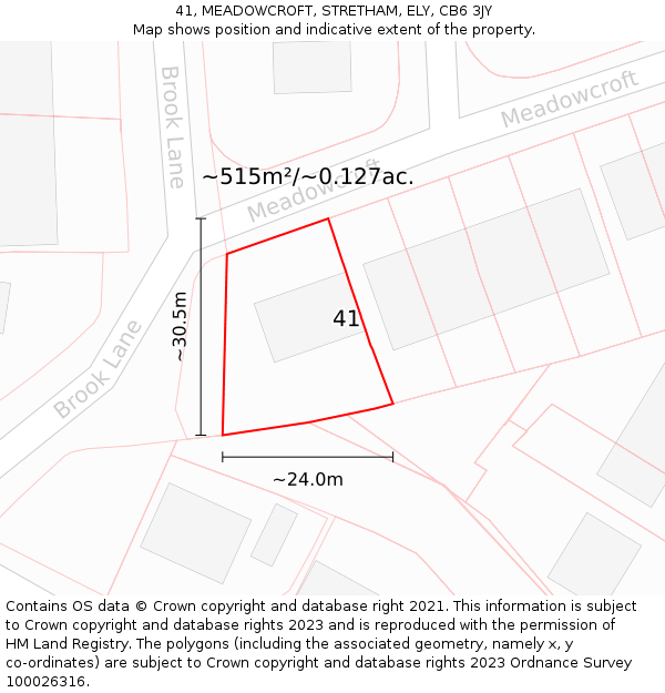41, MEADOWCROFT, STRETHAM, ELY, CB6 3JY: Plot and title map