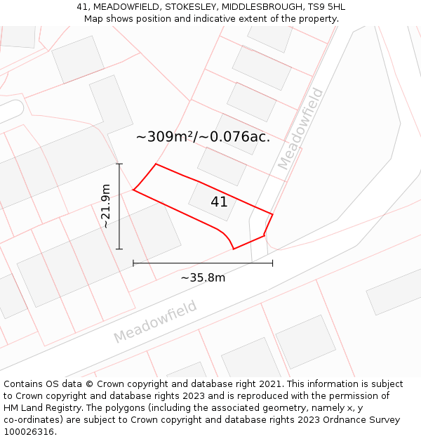 41, MEADOWFIELD, STOKESLEY, MIDDLESBROUGH, TS9 5HL: Plot and title map