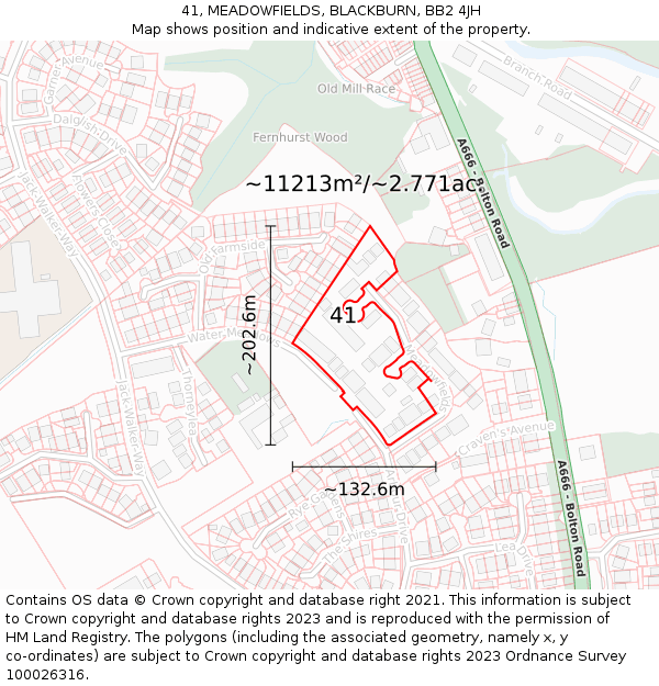 41, MEADOWFIELDS, BLACKBURN, BB2 4JH: Plot and title map