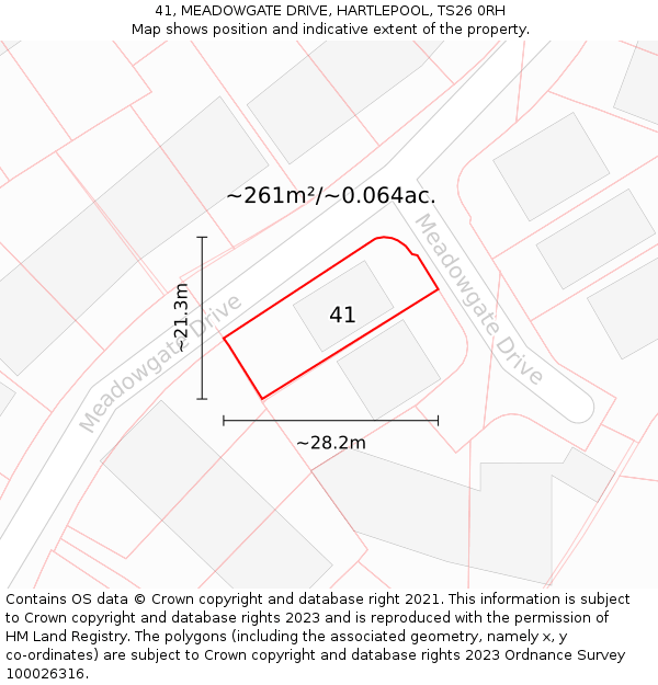 41, MEADOWGATE DRIVE, HARTLEPOOL, TS26 0RH: Plot and title map