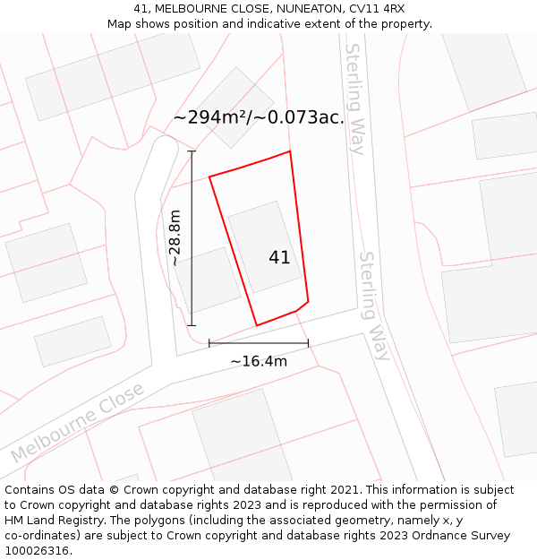 41, MELBOURNE CLOSE, NUNEATON, CV11 4RX: Plot and title map