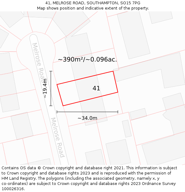 41, MELROSE ROAD, SOUTHAMPTON, SO15 7PG: Plot and title map