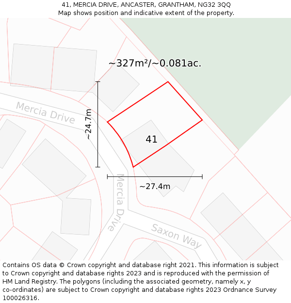 41, MERCIA DRIVE, ANCASTER, GRANTHAM, NG32 3QQ: Plot and title map