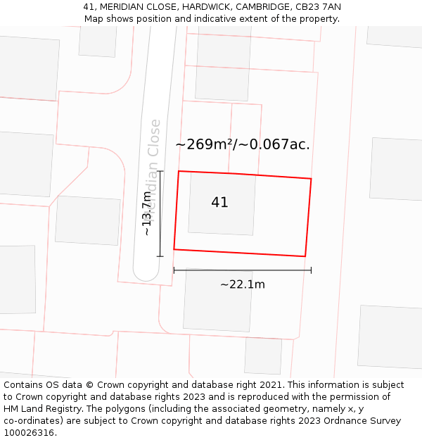 41, MERIDIAN CLOSE, HARDWICK, CAMBRIDGE, CB23 7AN: Plot and title map