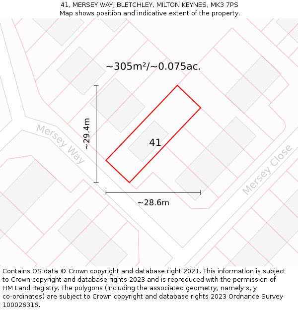 41, MERSEY WAY, BLETCHLEY, MILTON KEYNES, MK3 7PS: Plot and title map
