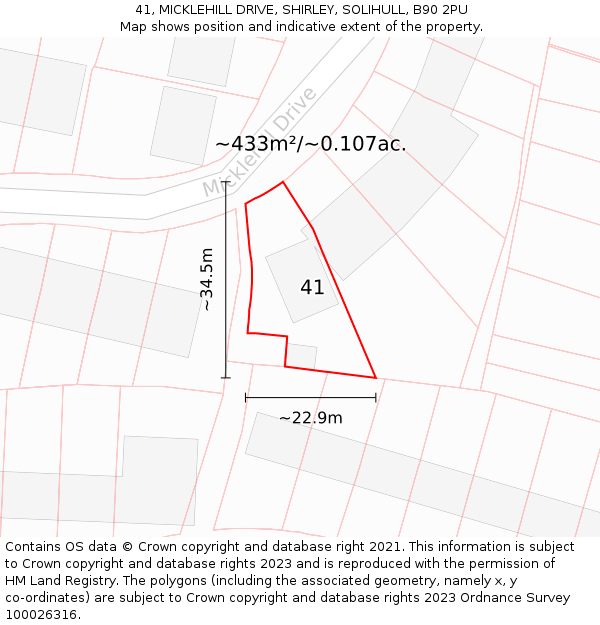 41, MICKLEHILL DRIVE, SHIRLEY, SOLIHULL, B90 2PU: Plot and title map