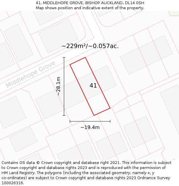 41, MIDDLEHOPE GROVE, BISHOP AUCKLAND, DL14 0SH: Plot and title map