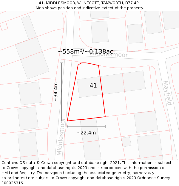 41, MIDDLESMOOR, WILNECOTE, TAMWORTH, B77 4PL: Plot and title map