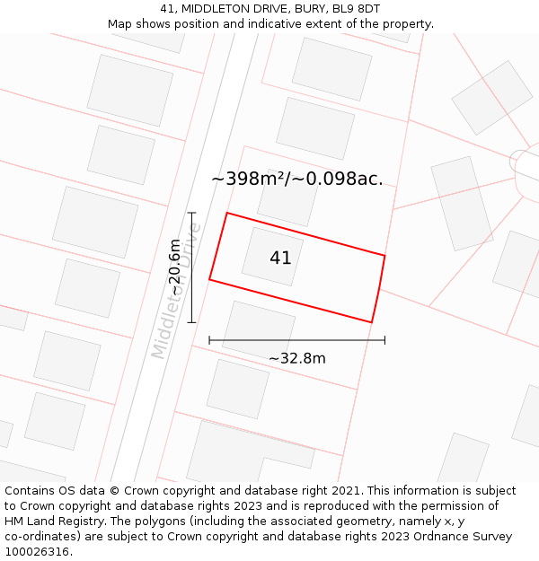 41, MIDDLETON DRIVE, BURY, BL9 8DT: Plot and title map