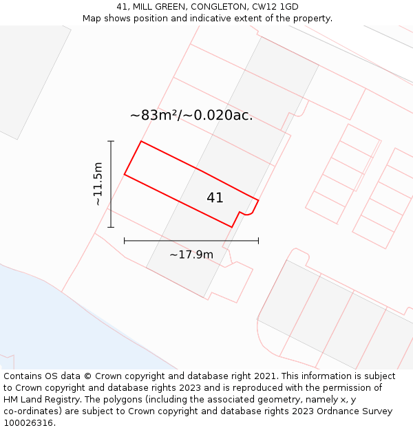 41, MILL GREEN, CONGLETON, CW12 1GD: Plot and title map