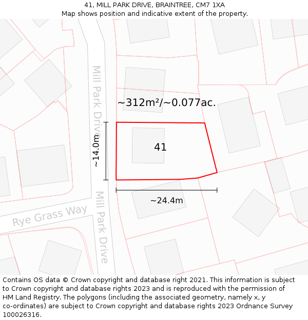 41, MILL PARK DRIVE, BRAINTREE, CM7 1XA: Plot and title map