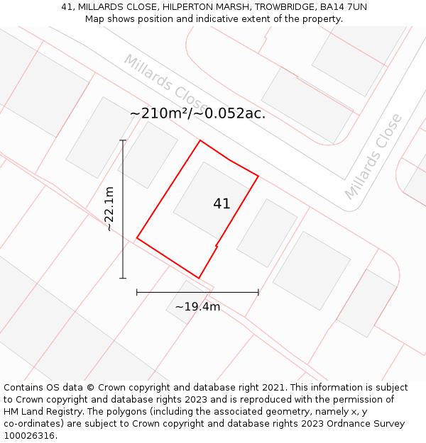 41, MILLARDS CLOSE, HILPERTON MARSH, TROWBRIDGE, BA14 7UN: Plot and title map