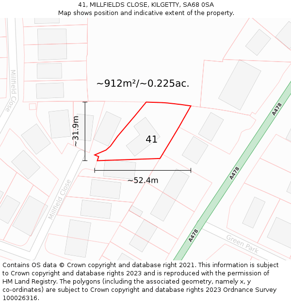 41, MILLFIELDS CLOSE, KILGETTY, SA68 0SA: Plot and title map