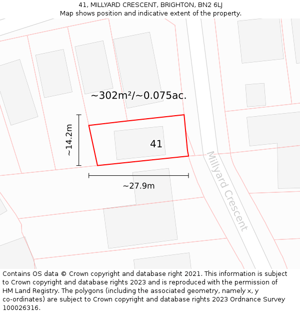 41, MILLYARD CRESCENT, BRIGHTON, BN2 6LJ: Plot and title map