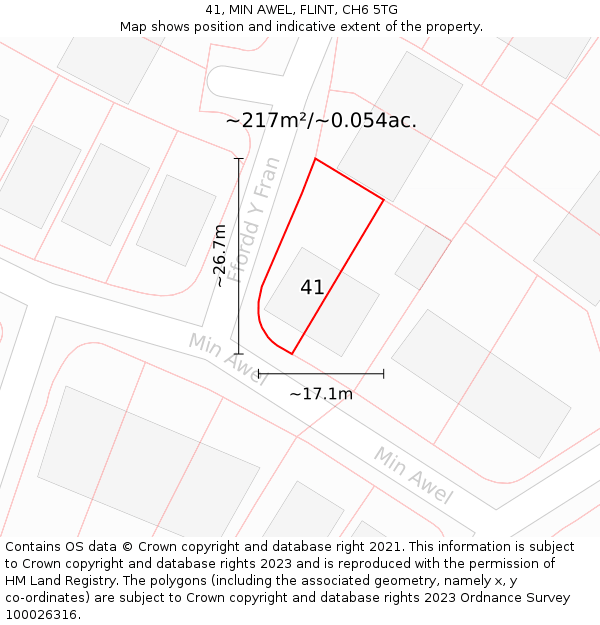 41, MIN AWEL, FLINT, CH6 5TG: Plot and title map