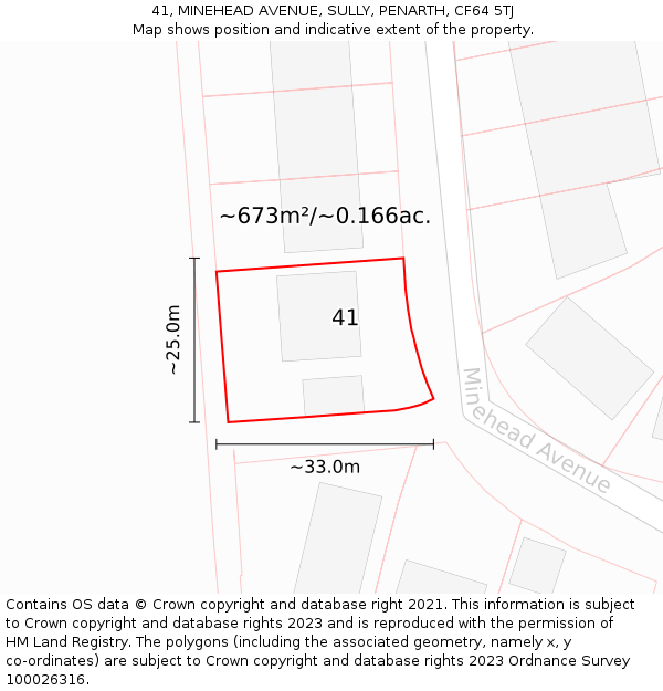 41, MINEHEAD AVENUE, SULLY, PENARTH, CF64 5TJ: Plot and title map