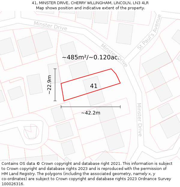 41, MINSTER DRIVE, CHERRY WILLINGHAM, LINCOLN, LN3 4LR: Plot and title map