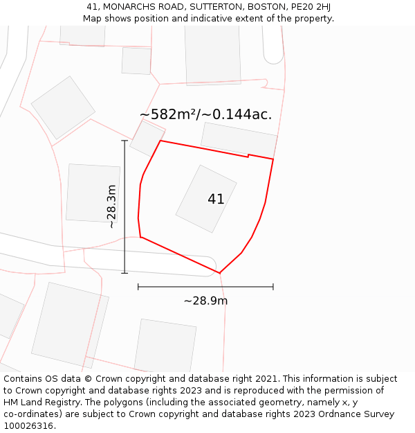 41, MONARCHS ROAD, SUTTERTON, BOSTON, PE20 2HJ: Plot and title map