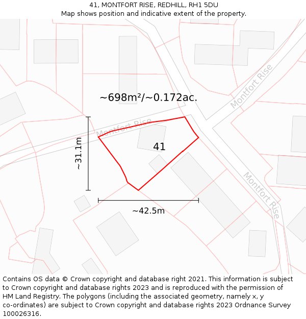 41, MONTFORT RISE, REDHILL, RH1 5DU: Plot and title map