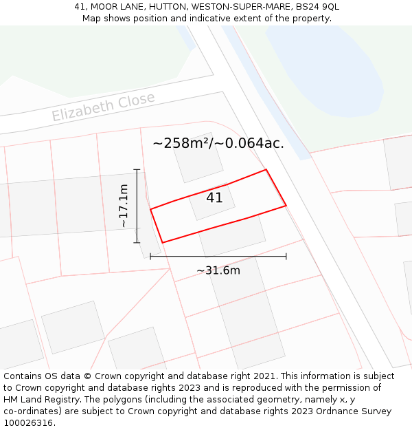 41, MOOR LANE, HUTTON, WESTON-SUPER-MARE, BS24 9QL: Plot and title map