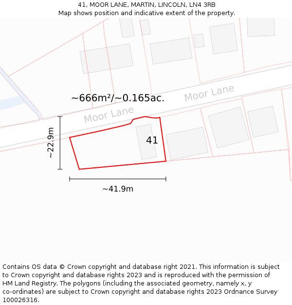 41, MOOR LANE, MARTIN, LINCOLN, LN4 3RB: Plot and title map