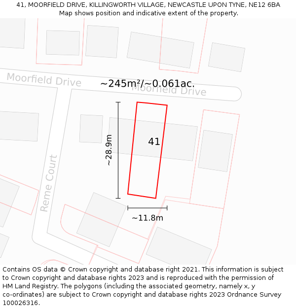 41, MOORFIELD DRIVE, KILLINGWORTH VILLAGE, NEWCASTLE UPON TYNE, NE12 6BA: Plot and title map