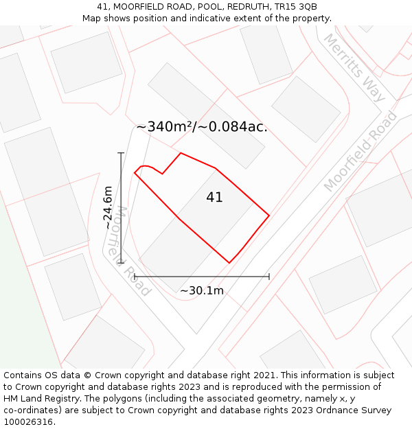 41, MOORFIELD ROAD, POOL, REDRUTH, TR15 3QB: Plot and title map