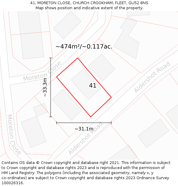 41, MORETON CLOSE, CHURCH CROOKHAM, FLEET, GU52 8NS: Plot and title map