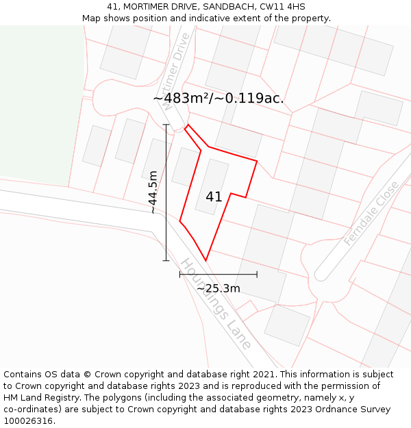 41, MORTIMER DRIVE, SANDBACH, CW11 4HS: Plot and title map