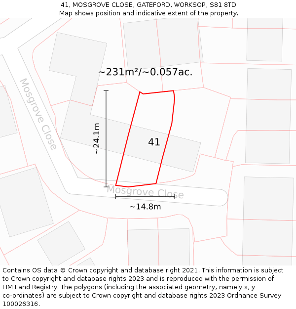 41, MOSGROVE CLOSE, GATEFORD, WORKSOP, S81 8TD: Plot and title map