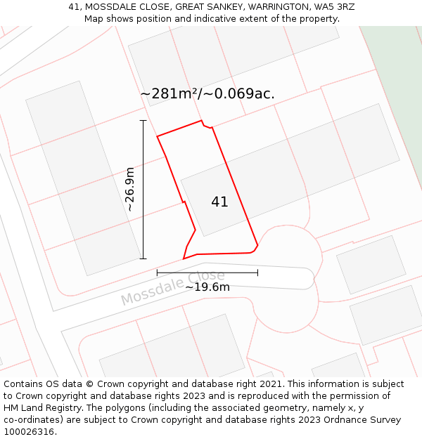 41, MOSSDALE CLOSE, GREAT SANKEY, WARRINGTON, WA5 3RZ: Plot and title map