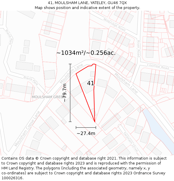 41, MOULSHAM LANE, YATELEY, GU46 7QX: Plot and title map