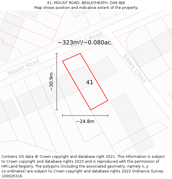 41, MOUNT ROAD, BEXLEYHEATH, DA6 8JW: Plot and title map