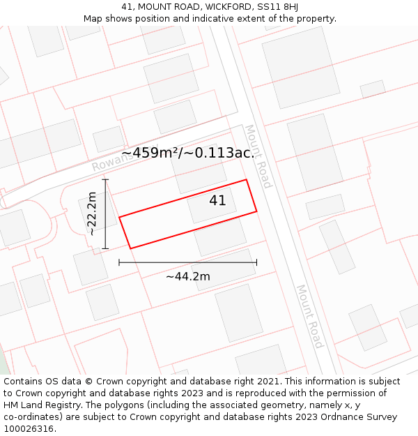 41, MOUNT ROAD, WICKFORD, SS11 8HJ: Plot and title map