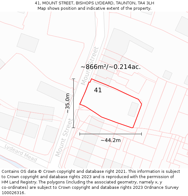 41, MOUNT STREET, BISHOPS LYDEARD, TAUNTON, TA4 3LH: Plot and title map