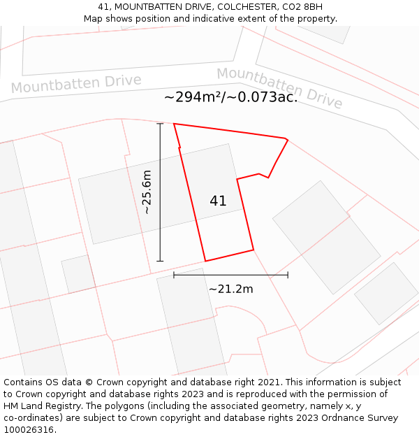 41, MOUNTBATTEN DRIVE, COLCHESTER, CO2 8BH: Plot and title map