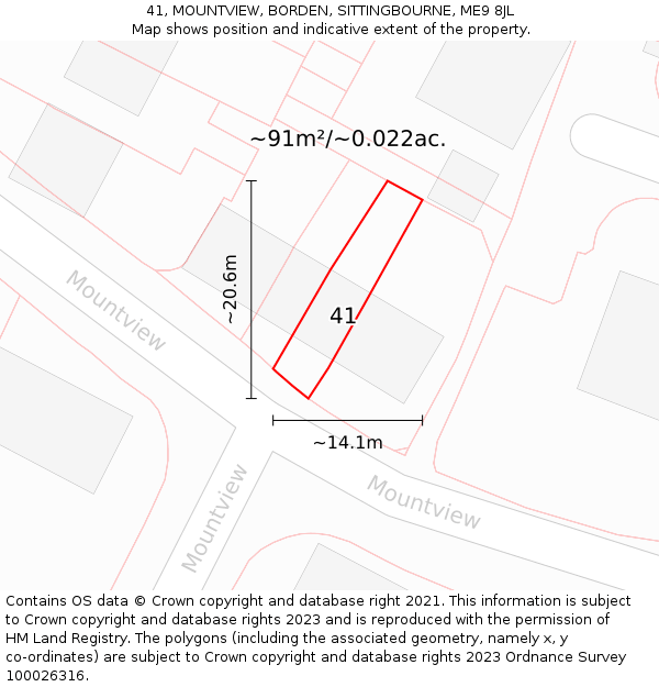41, MOUNTVIEW, BORDEN, SITTINGBOURNE, ME9 8JL: Plot and title map