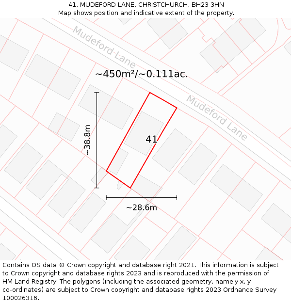 41, MUDEFORD LANE, CHRISTCHURCH, BH23 3HN: Plot and title map