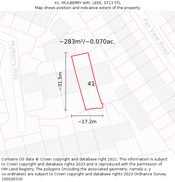 41, MULBERRY WAY, LEEK, ST13 5TL: Plot and title map