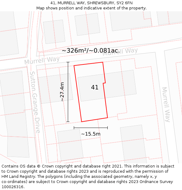 41, MURRELL WAY, SHREWSBURY, SY2 6FN: Plot and title map