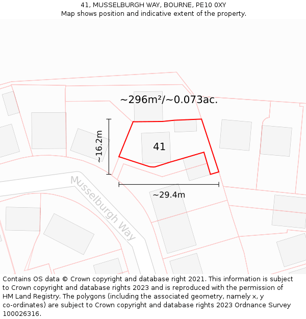 41, MUSSELBURGH WAY, BOURNE, PE10 0XY: Plot and title map