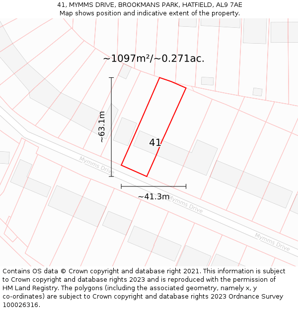 41, MYMMS DRIVE, BROOKMANS PARK, HATFIELD, AL9 7AE: Plot and title map