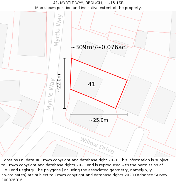 41, MYRTLE WAY, BROUGH, HU15 1SR: Plot and title map